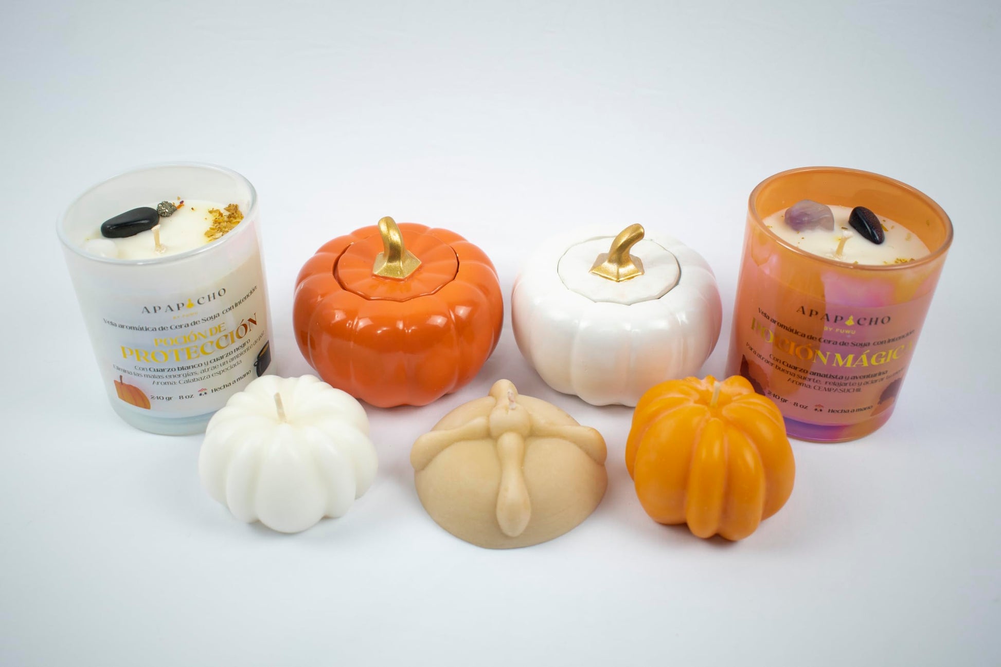 Fuwu, velas aromáticas cera de soya con cuarzos naturales, velas decorativas para otoño Halloween decoracion con flores secas, vela pumpkin spice, regalos para mujer (Calabaza especiada)