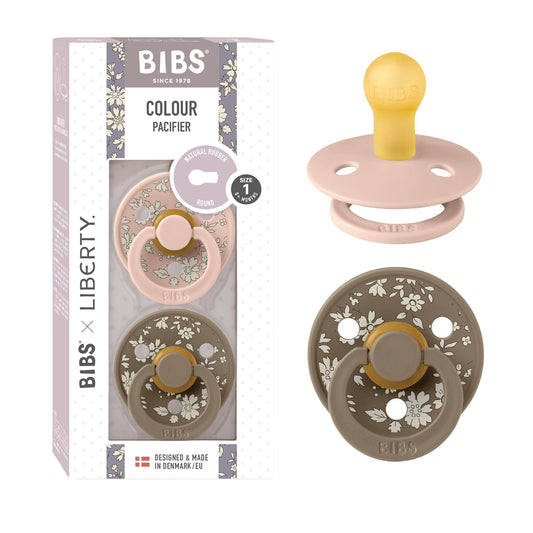 BIBS Liberty diseño Exclusivo 2 chupetes. Libre de BPA, Tetina redonda. Látex natural, Talla 1 (0-6 meses) Blush Mix