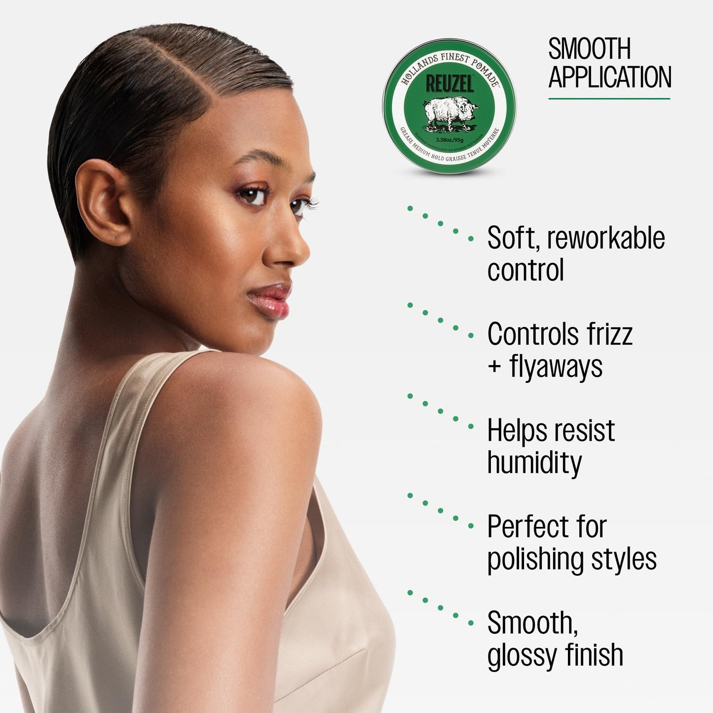 Reuzel Green Pomade Grease 95g Pomada para Cabello de Fijación Media, Brillo Natural, Base Aceite, Aroma Manzana y Menta