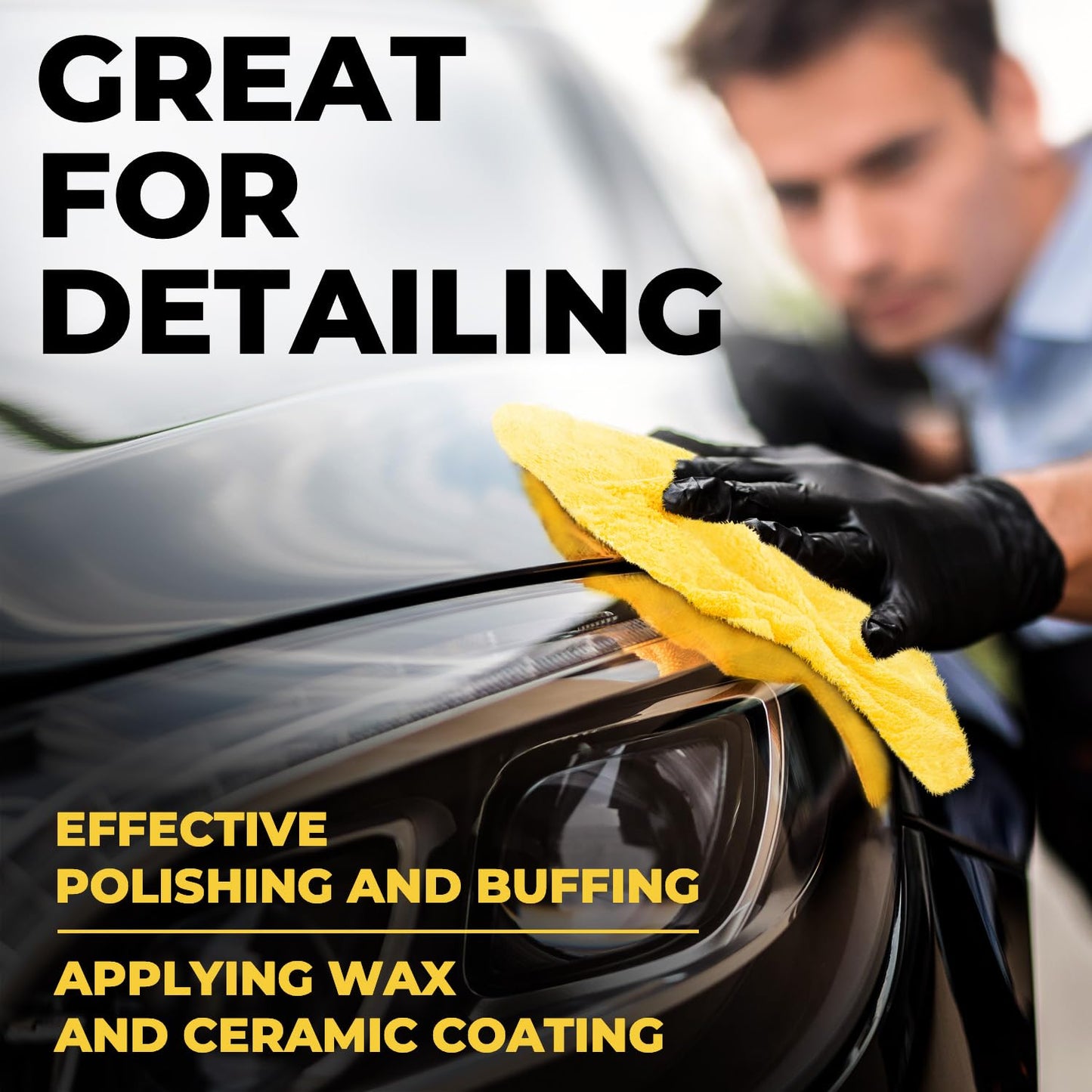 Toallas de Microfibra Profesional Multiusos para Coches Paquete de 6 Amarillas Sin Costuras para Hombre