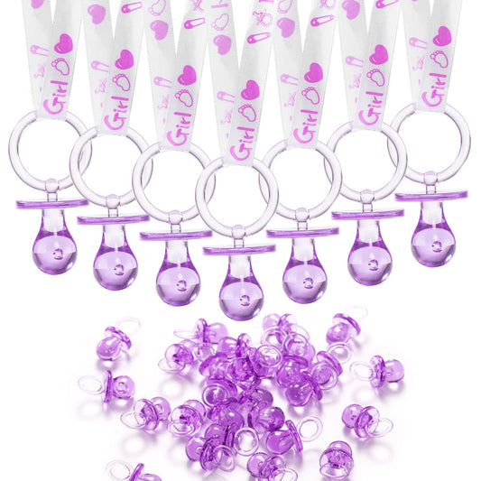 Collar con 24 chupetes para baby shower, dije de chupete acrílico de 2.5 pulgadas, adecuado para decoraciones de fiesta (morado)