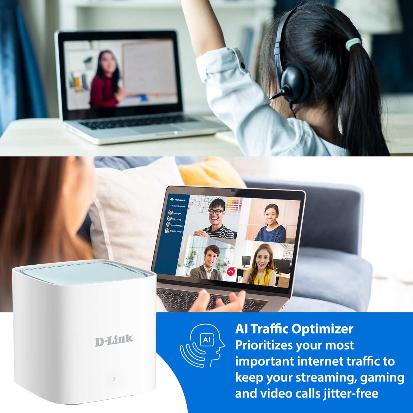 D-Link M15/2 Eagle Pro AI Mesh WiFi 6 Router System (2 Unidades) AX1500 - Paquete múltiple para Red inalámbrica Inteligente de Internet, Control de Voz