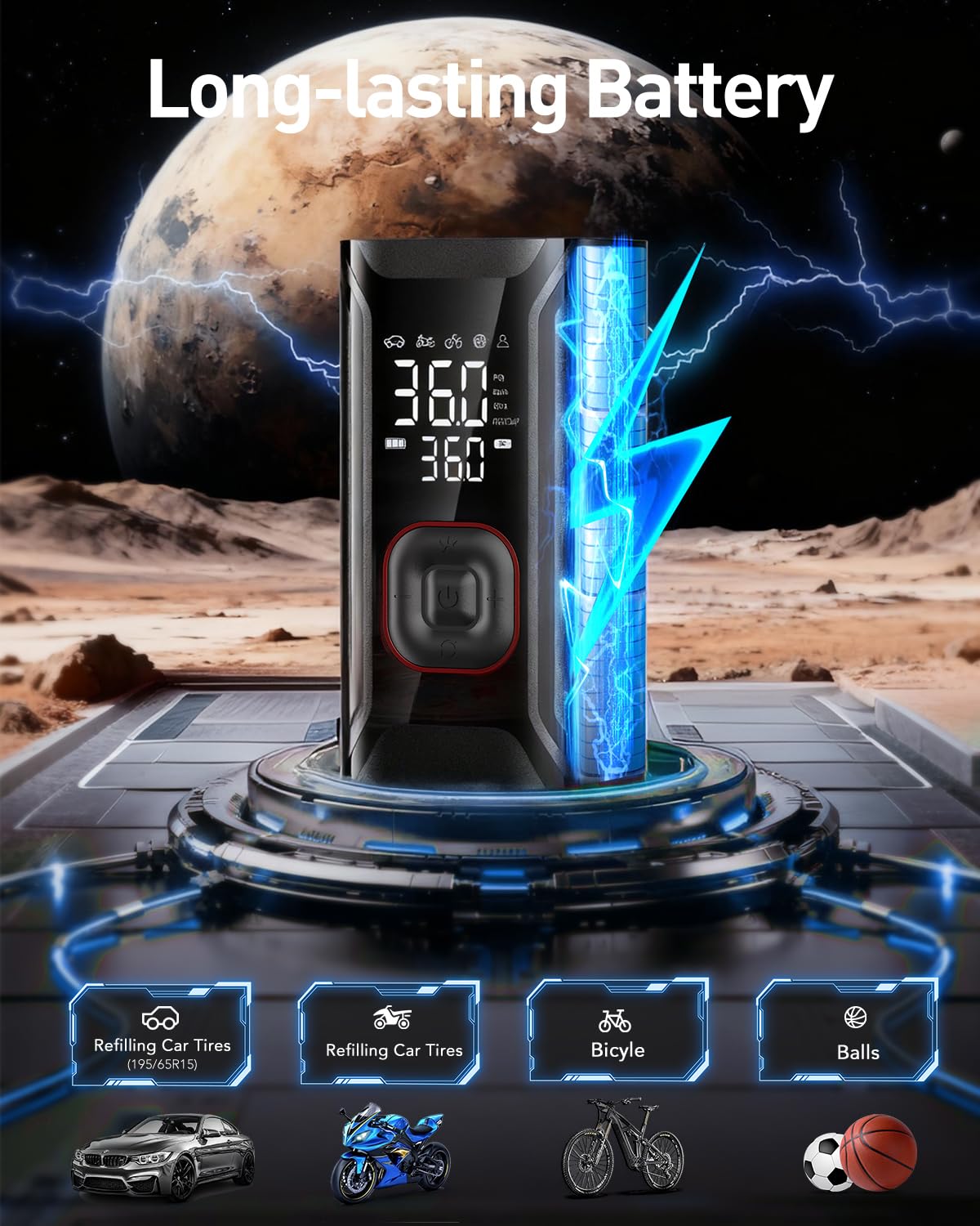 Inflador de neumáticos, compresor de aire portátil, bomba de aire portátil con medidor de presión digital, inflado para coches, bicicleta, motocicleta, bola