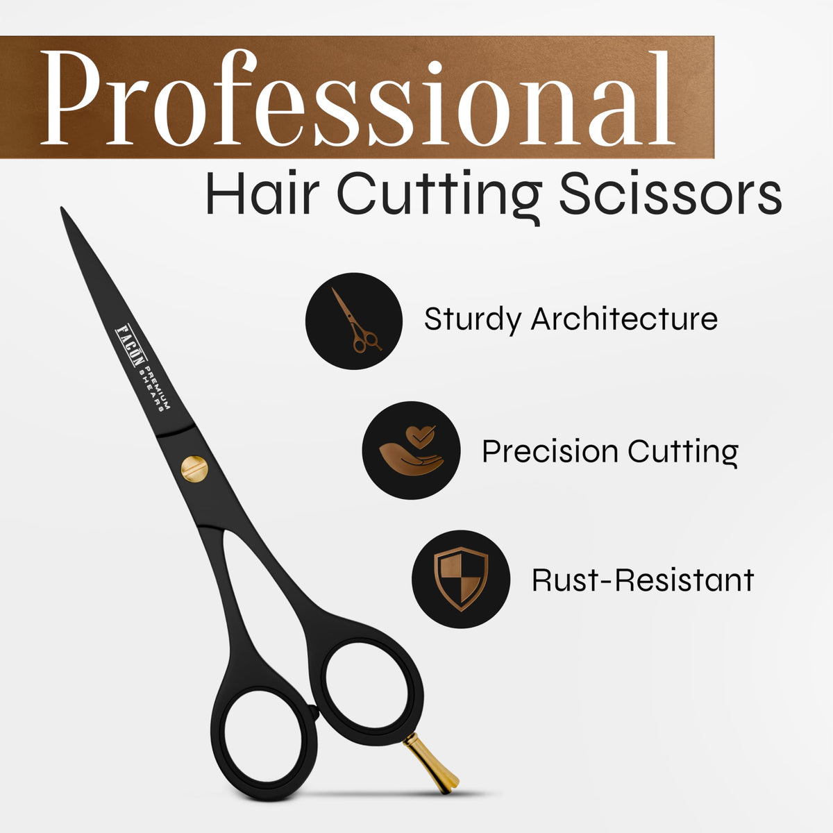 Facón Professional Razor Edge Barber Tijeras de corte de pelo – Acero inoxidable japonés – 16,5 cm de longitud – Tornillo de tensión de ajuste fino – Tijeras premium de calidad de salón (The Bravo)