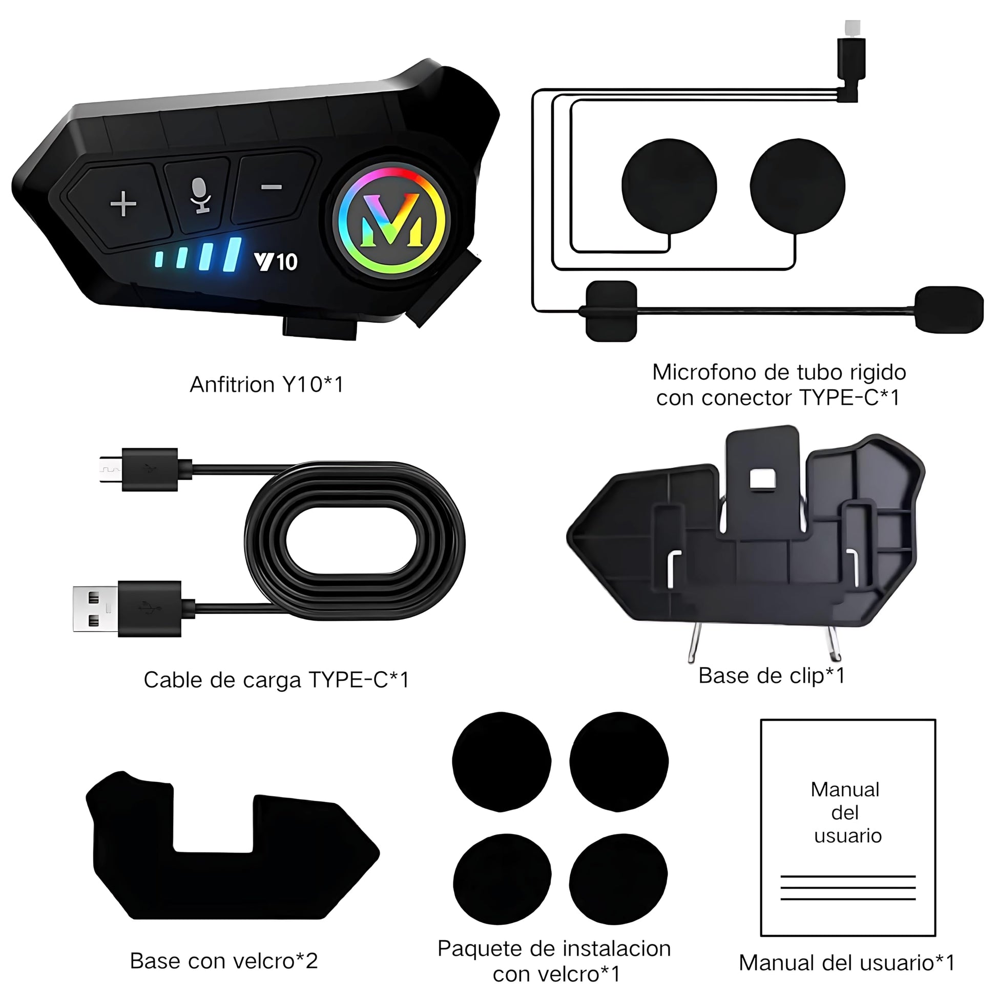 OIUBJDA Intercomunicador para Casco, Accesorios para Moto cascoImpermeable, Cancelación de Ruido Auriculares 5.3 Bluetooth para Motocicleta, micrófono Incorporado, Cable de cargadu, racion 32h, Siri