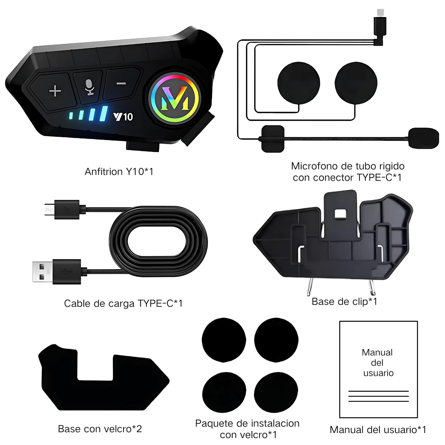 OIUBJDA Intercomunicador para Casco, Accesorios para Moto cascoImpermeable, Cancelación de Ruido Auriculares 5.3 Bluetooth para Motocicleta, micrófono Incorporado, Cable de cargadu, racion 32h, Siri