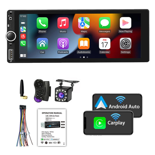FINYQBET 1 DIN Auto Estéreo Radio de Coche Compatible con Apple CarPlay Android Auto USB Tipo C, visualización táctil de 6.9 Pulgadas, Enlace de Espejo, cámara de Respaldo Bluetooth DSP