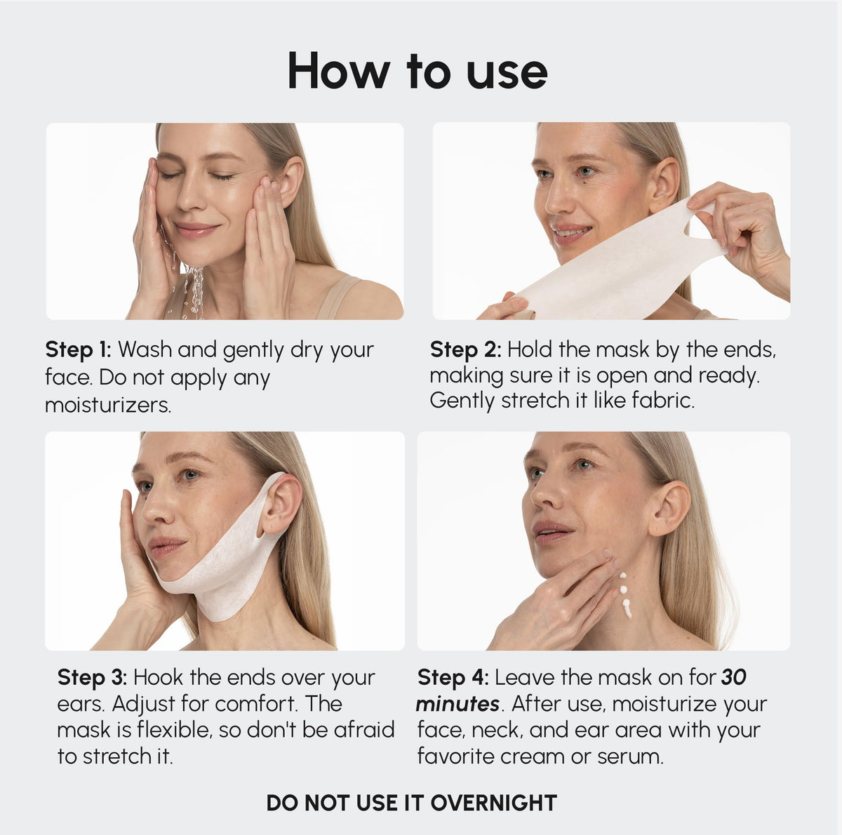 MAREE- Mascarilla reafirmante de mandíbula para mentón y cuello: la mascarilla reafirmante V Line de MAREE es perfecta para reafirmar la mandíbula. Esta mascarilla reafirmante antiarrugas de colágeno