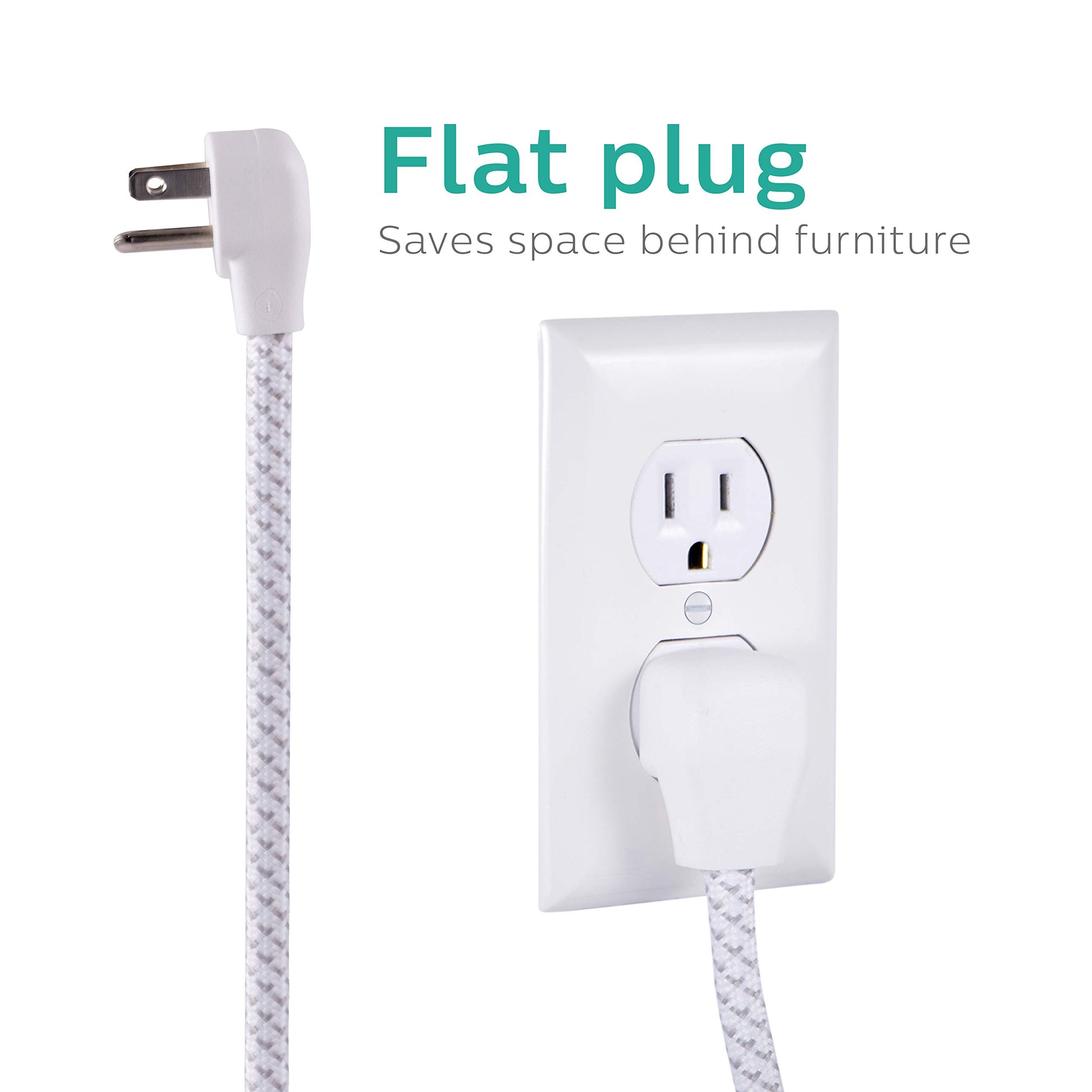 PHILIPS Protector contra sobretensiones de regleta de 4 Salidas con 2 Puertos USB, Cable de alimentación de 1,2 m, Enchufe Plano, 720 Julios, Blanco, SPC6244WCT1 / 37