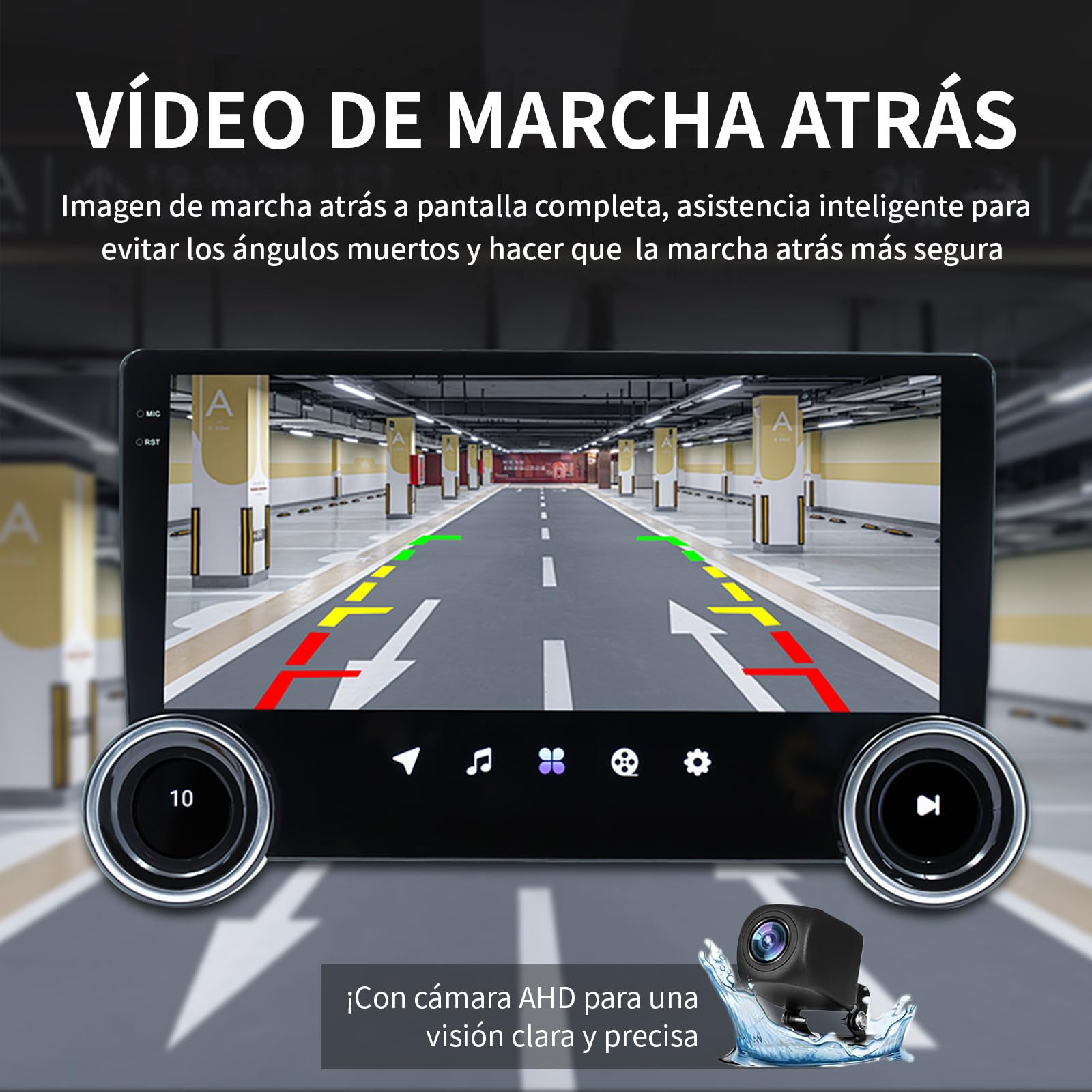 FINYQBET Pantalla Android para Auto de 10.1", Estéreo 2 DIN con CarPlay y Android Auto Inalámbrico, Bluetooth 5.1, GPS y WiFi, Compatible con Cámara de Reversa y Control de Volante