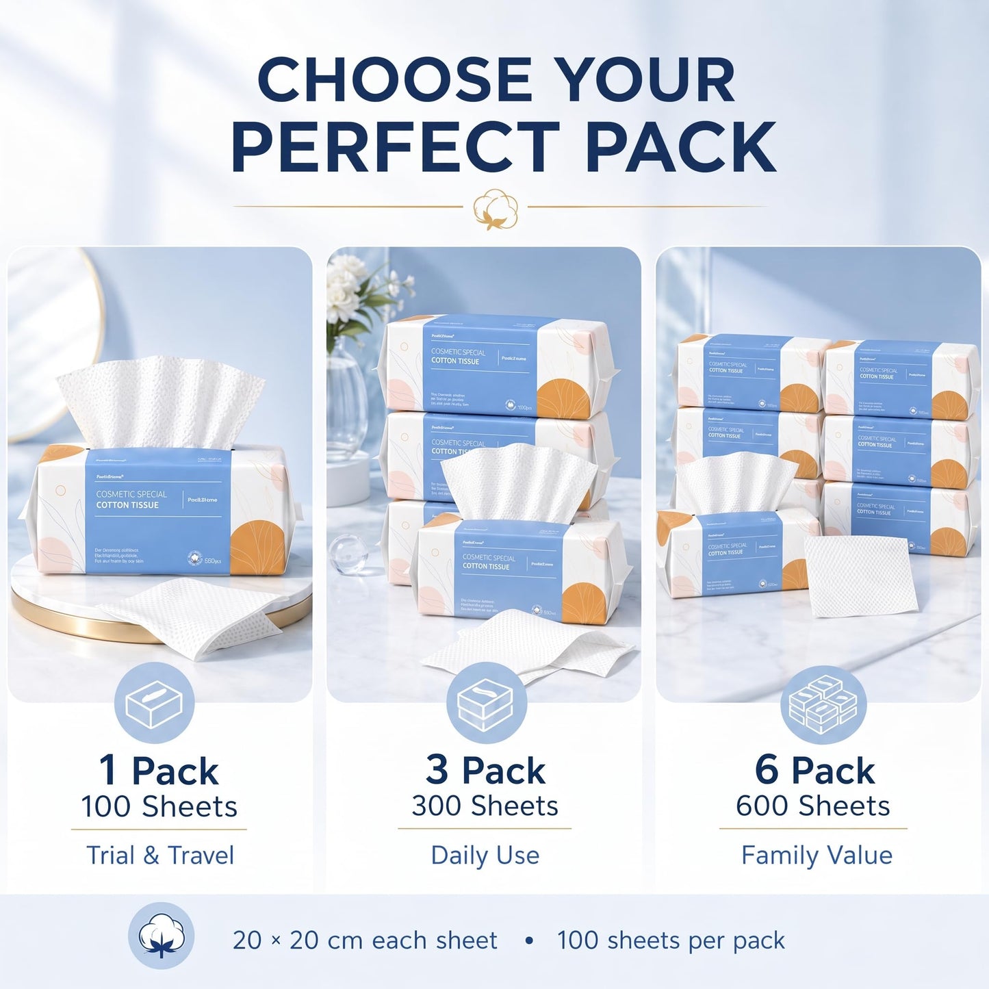PoeticEHome Toallita suave y seca, 100% algodón, toalla facial desechable, sin pelusas, uso húmedo en seco para piel sensible, limpieza facial, eliminación de maquillaje, limpieza de superficies (300 unidades)