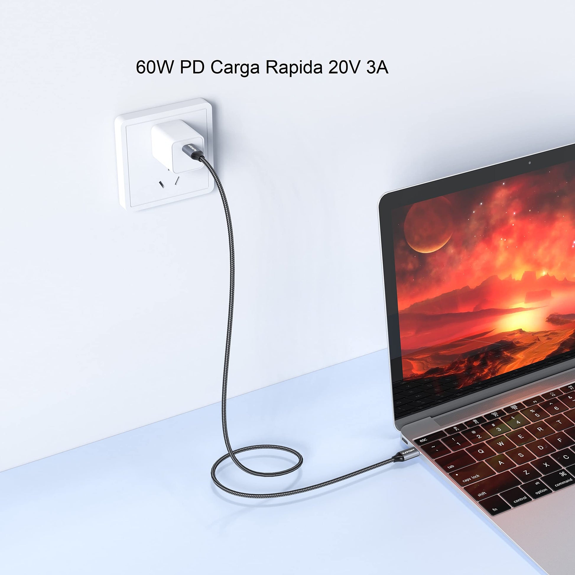 Cable USB C a C ANDAPA Blanco 60W PD Carga rápida 1M Compatible con iPhone 15 Macbook Pro/Air iPad Pro/Air Google Pixel 6/5 Microsoft Lumia