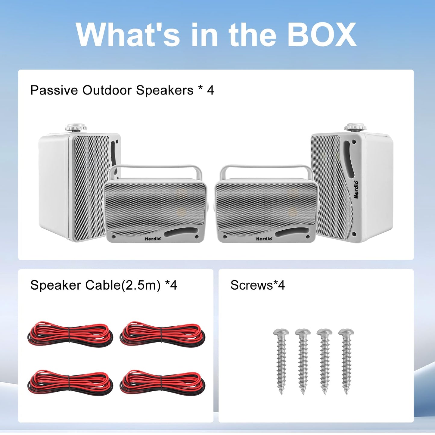 Herdio - Altavoces pasivos para exteriores de 3.5 pulgadas con cable, impermeables, para montaje en pared con sonido superior de 400 W, durabilidad para todo tipo de clima, para el hogar, patio