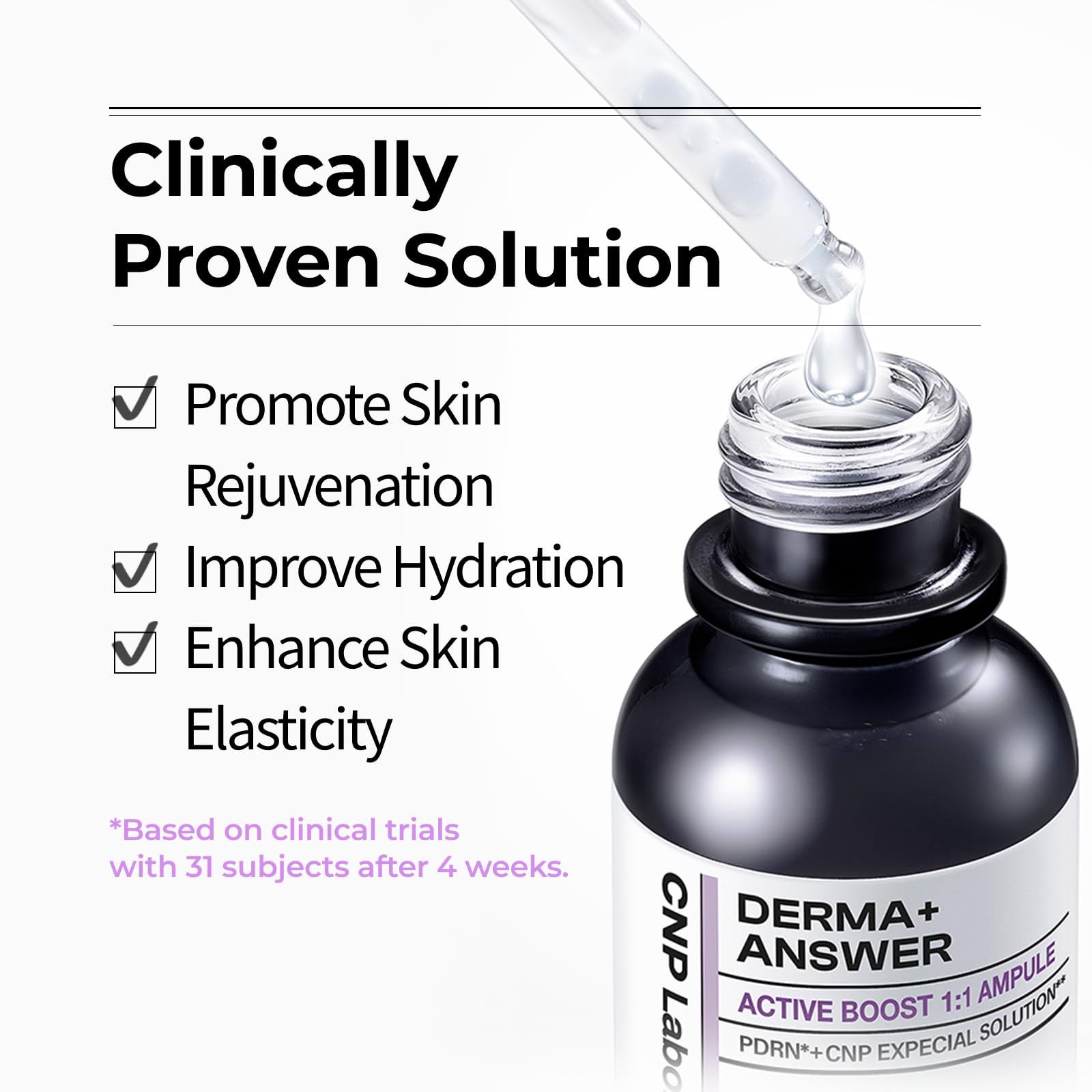 Suero facial Active Boost de PDRN que suaviza las líneas finas y las arrugas, rejuvenece y reafirma la piel, potenciador antienvejecimiento con colágeno, cuidado de la piel coreano, 1,01 fl. oz. (30
