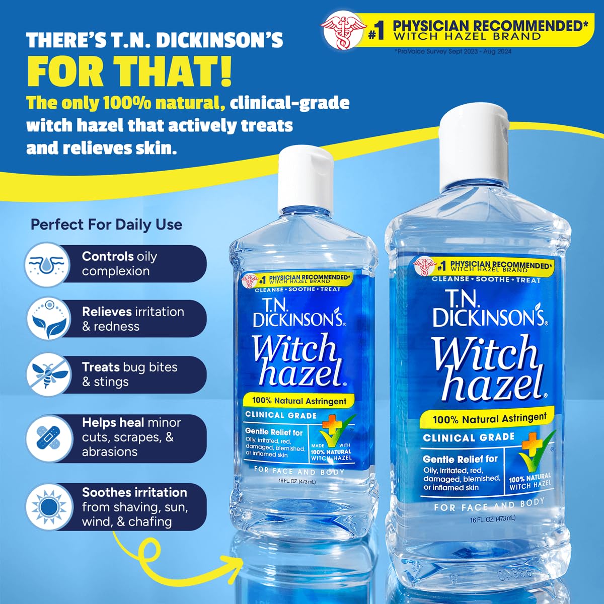 TN Dickinson's Witch Hazel Natural Astringent, 16 oz (Pack of 3)