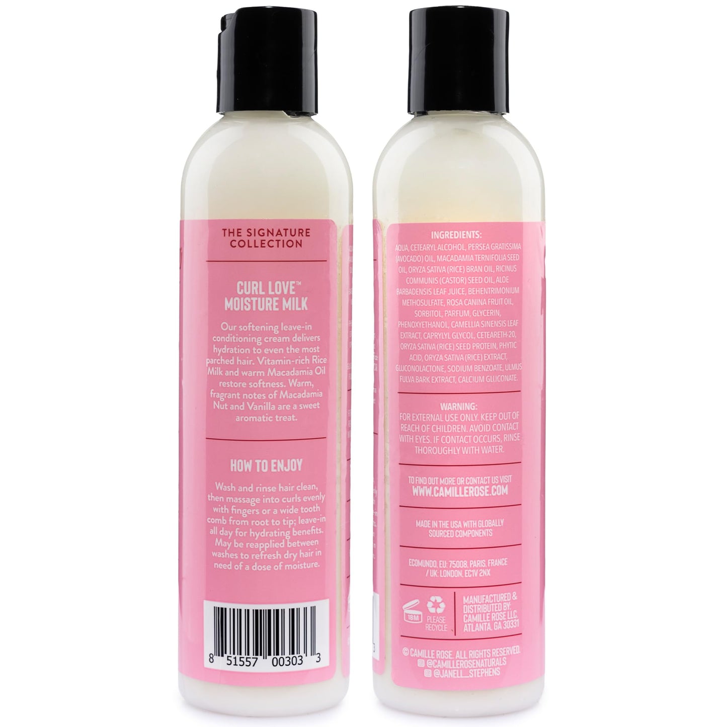 Camille Rose | Curl Love Moisture Milk | Leave-In Conditioner for Curly Hair - Hydrates, Reduces Frizz, Repairs Damaged Hair - Vanilla, 8 Fl Oz