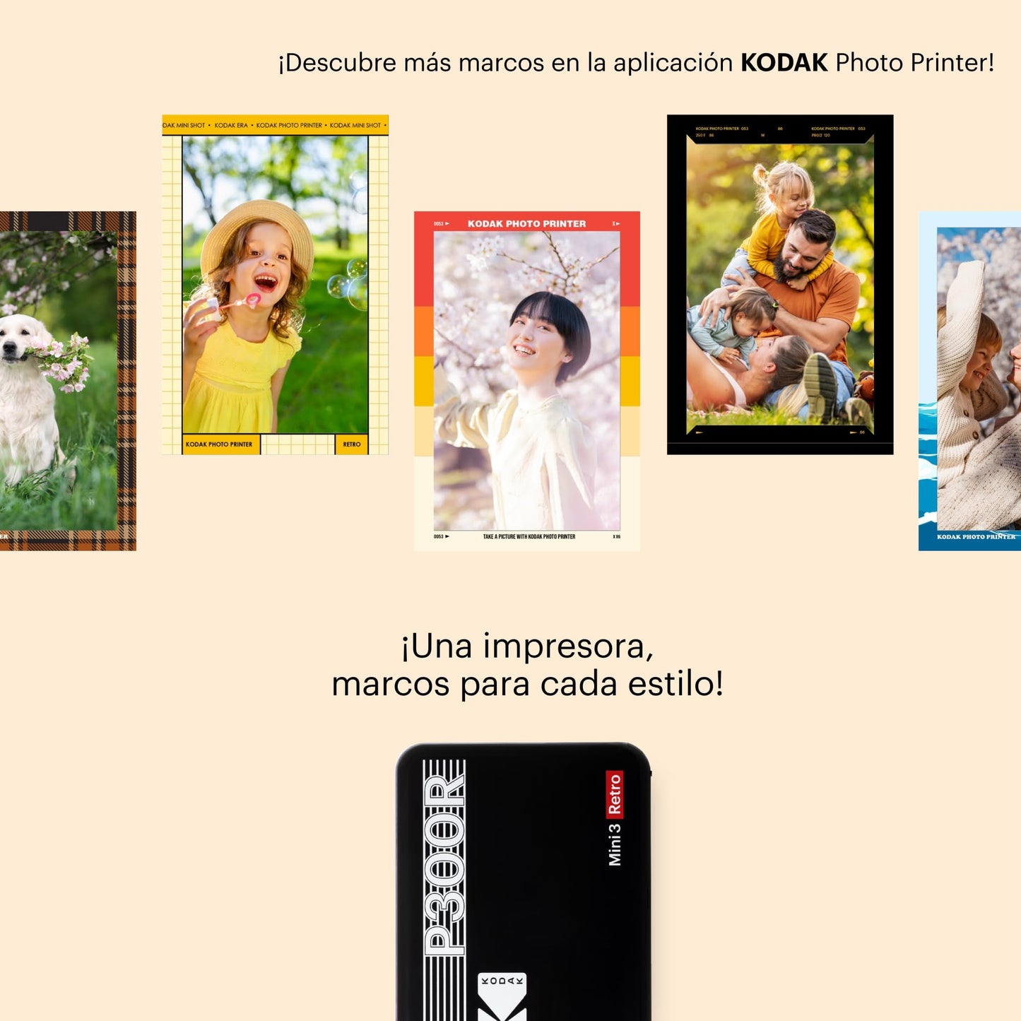 KODAK Mini 3 Retro 4PASS Impresora de Fotos Portátil (7,6x7,6cm) + 8 Hojas, Amarillo