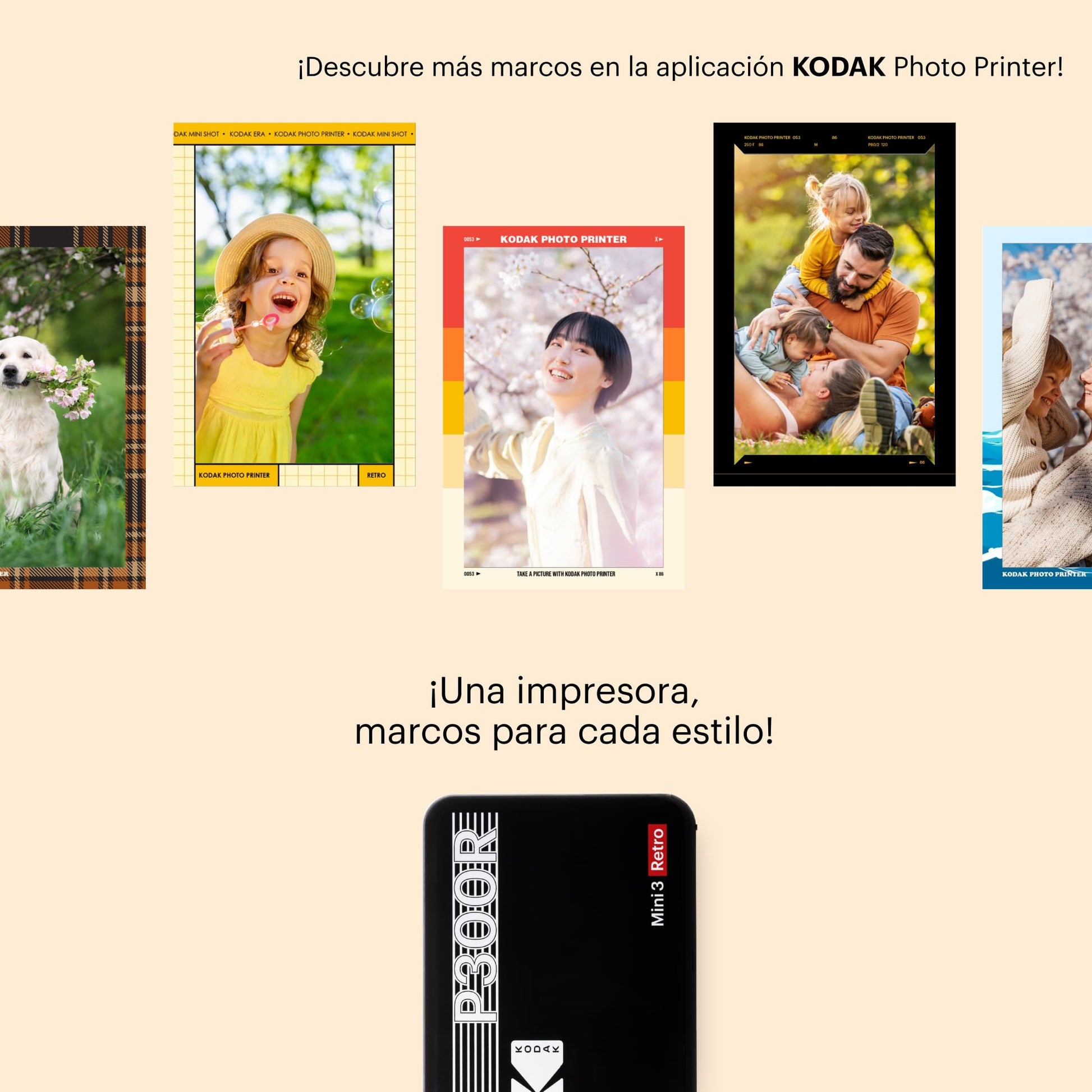 KODAK Mini 3 Retro 4PASS Impresora de Fotos Portátil (7,6x7,6cm) + 8 Hojas, Amarillo