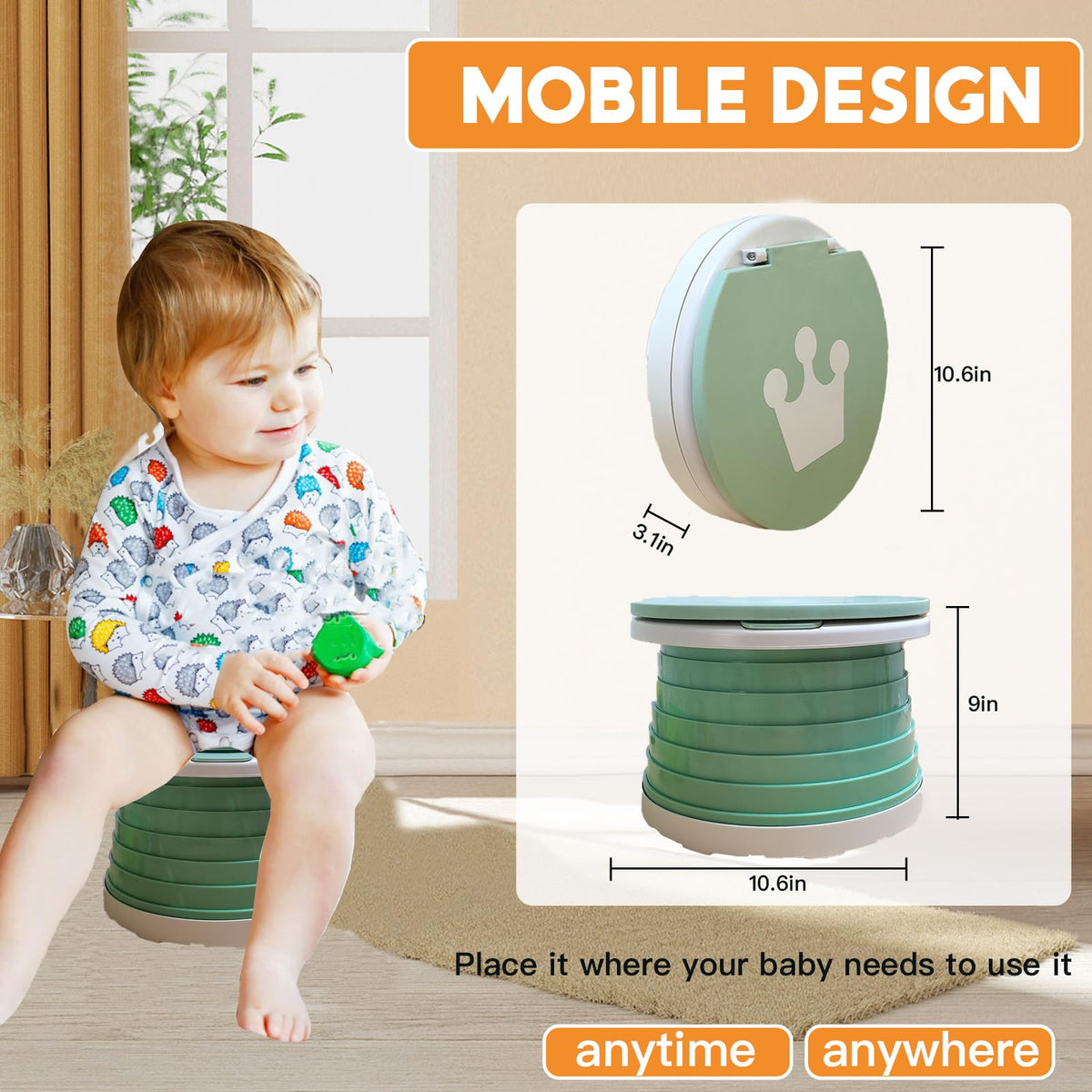 Orinal de viaje para niños pequeños, inodoro portátil y plegable, aplica para asiento de inodoro de emergencia para automóvil, camping, exterior, interior (verde, pequeño)