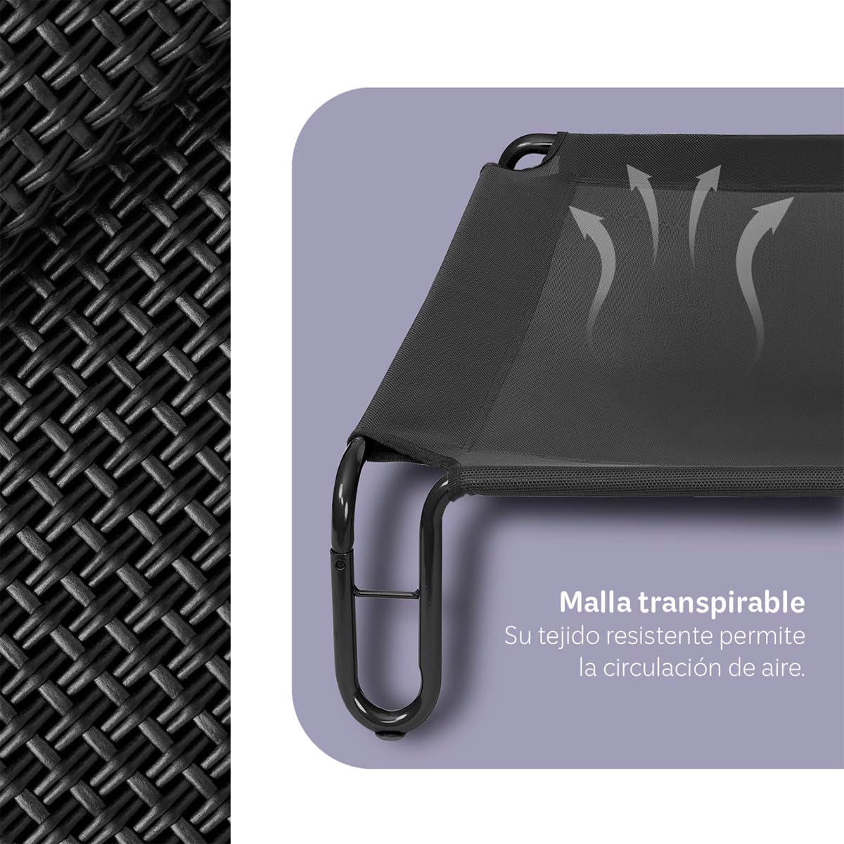Cama Elevada para Perro Esquimal Negro con Malla Transpirable para Interior y Exterior