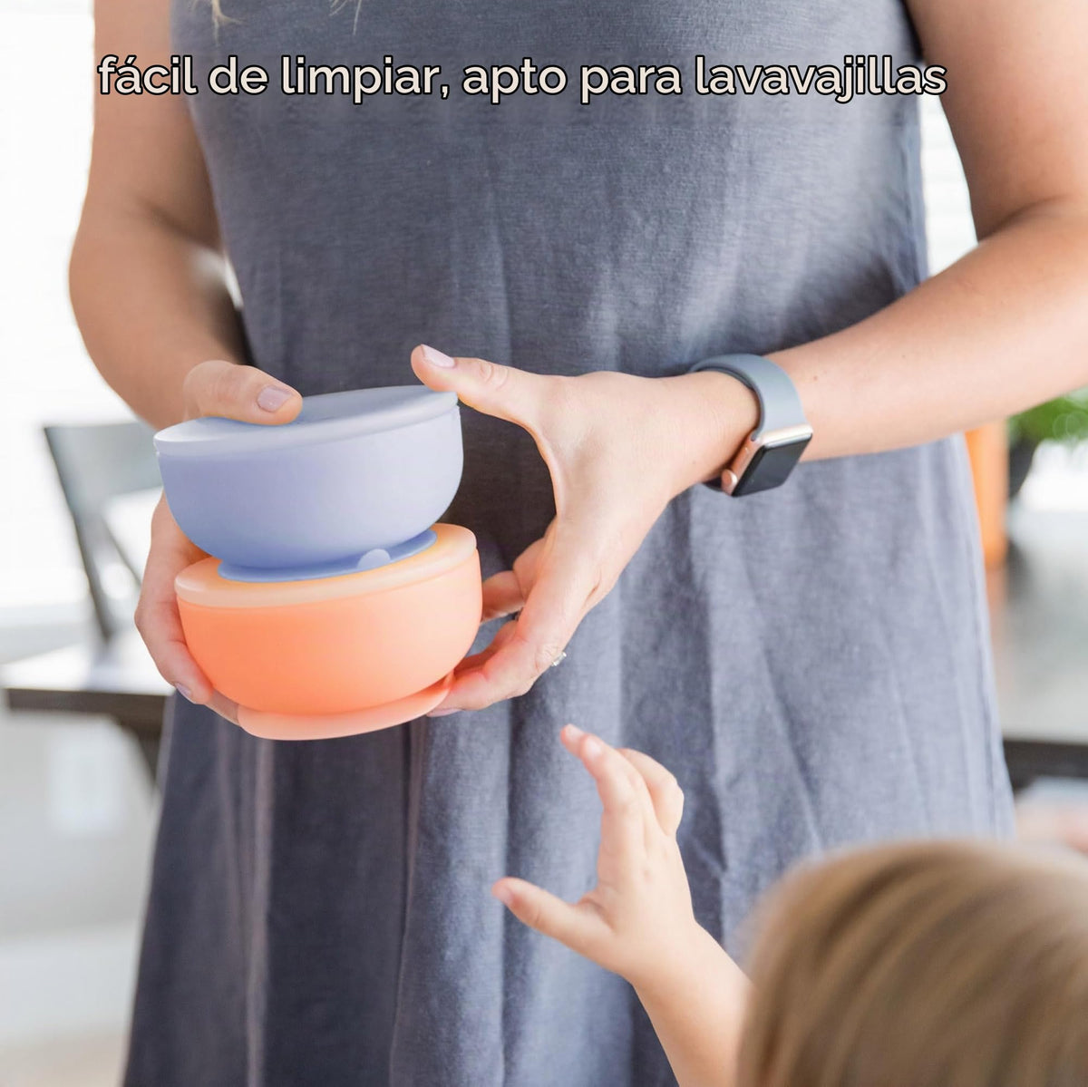 Olababy - tazón de succión 100% silicona con tapa para alimentación no empotrado, esencial para la primera etapa de autoalimentación para niños pequeños y niños, alimentador de aperitivos con destete