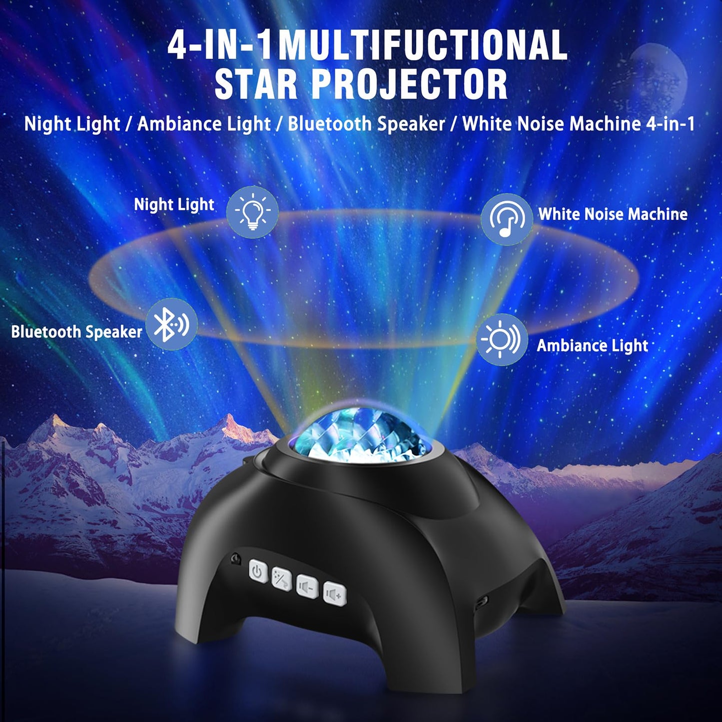 Northern Lights Aurora Projector for Bedroom with Music Bluetooth Speaker and White Noise, Vinwark Galaxy Projector, Starry Night Light Projectors for Kids Adults Gaming Room, Home Theater, Ceiling