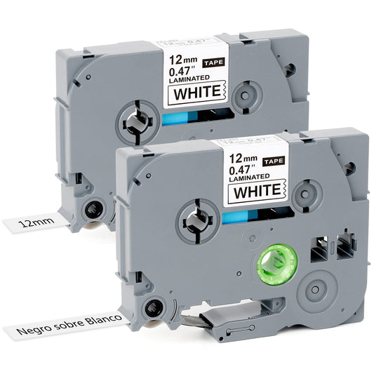 Cinta de Etiquetas para Brother P Touch Label Tape TZe-231 TZ-231 Cinta Laminada Estándar para PT-D200 PT-D210 PT-H110 PT-D600 Label Makers - 0.47" x 26.2"(12 mm x 8 m), Negro sobre Blanco, 2pk
