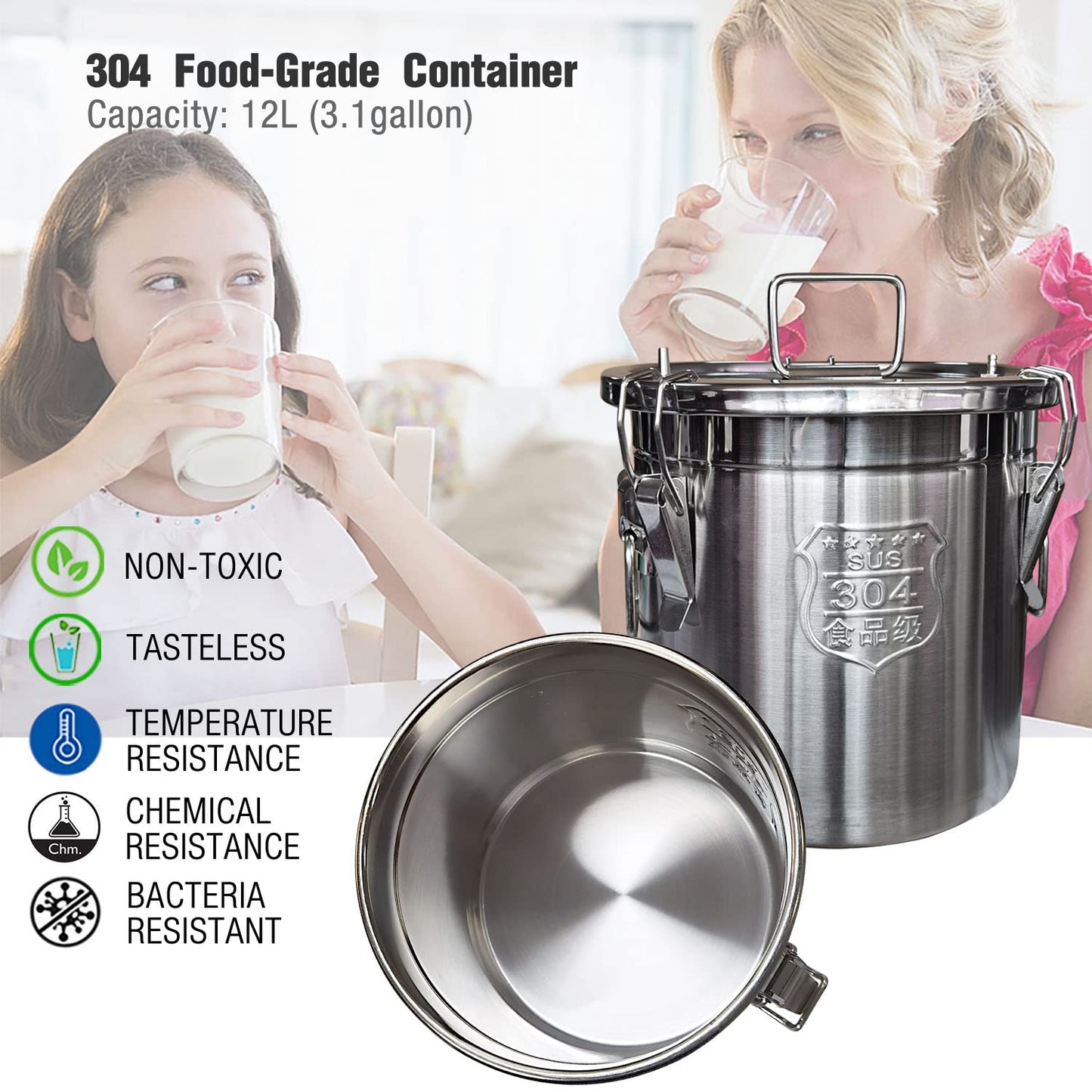 Hantop - Máquina de ordeño de vaca de 12 L, alimentada con enchufe, bomba de aspiradora pulsante de velocidad ajustable, cubeta de leche de acero inoxidable 304 de grado alimenticio, válvula de