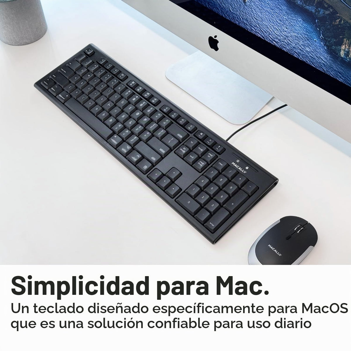 Teclado Macally Blanco con Cable y Almohadilla Numérica para Mac