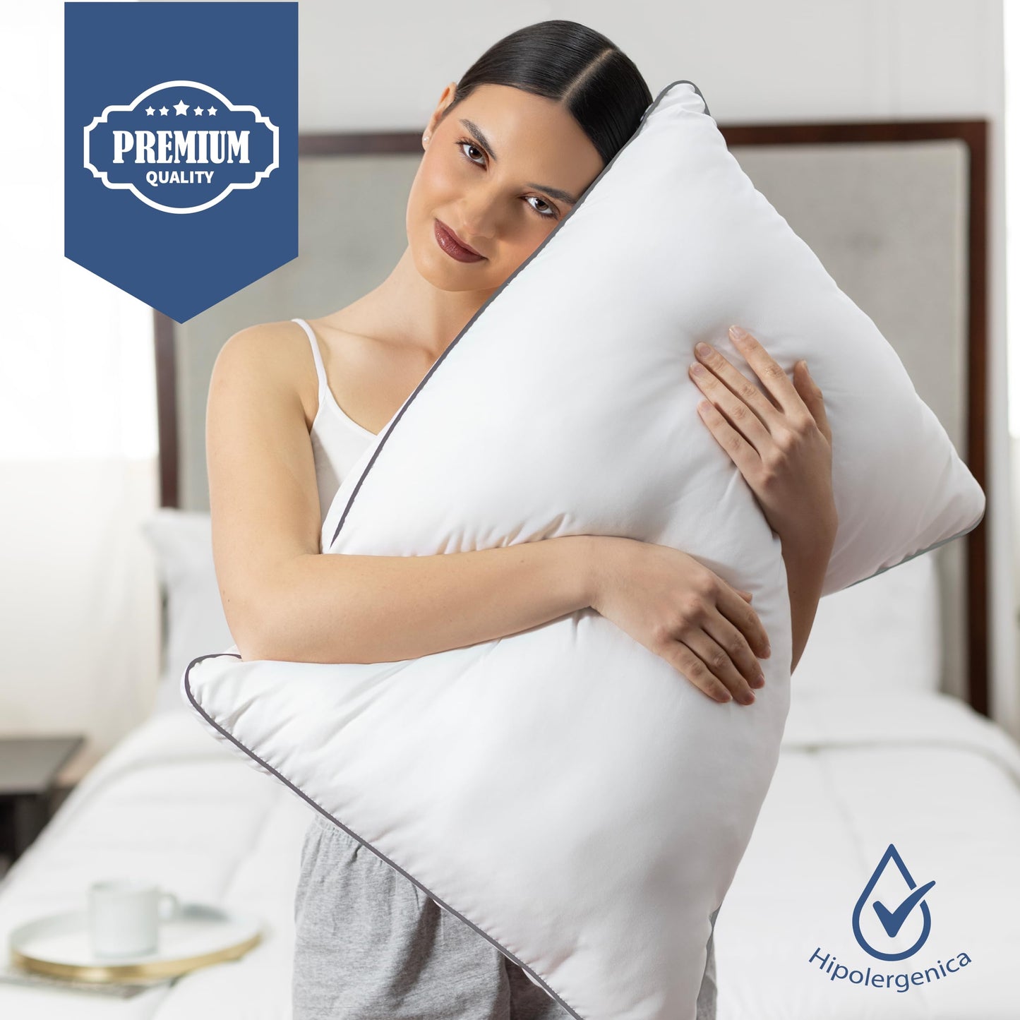 Almohadas TESSO HOME Gris Firmeza Media Hipoalergénicas y Antiácaros King Size