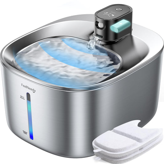 Fuente de Agua FEELNEEDY Acero Inoxidable con Sensor de Movimiento para Gatos y Perros