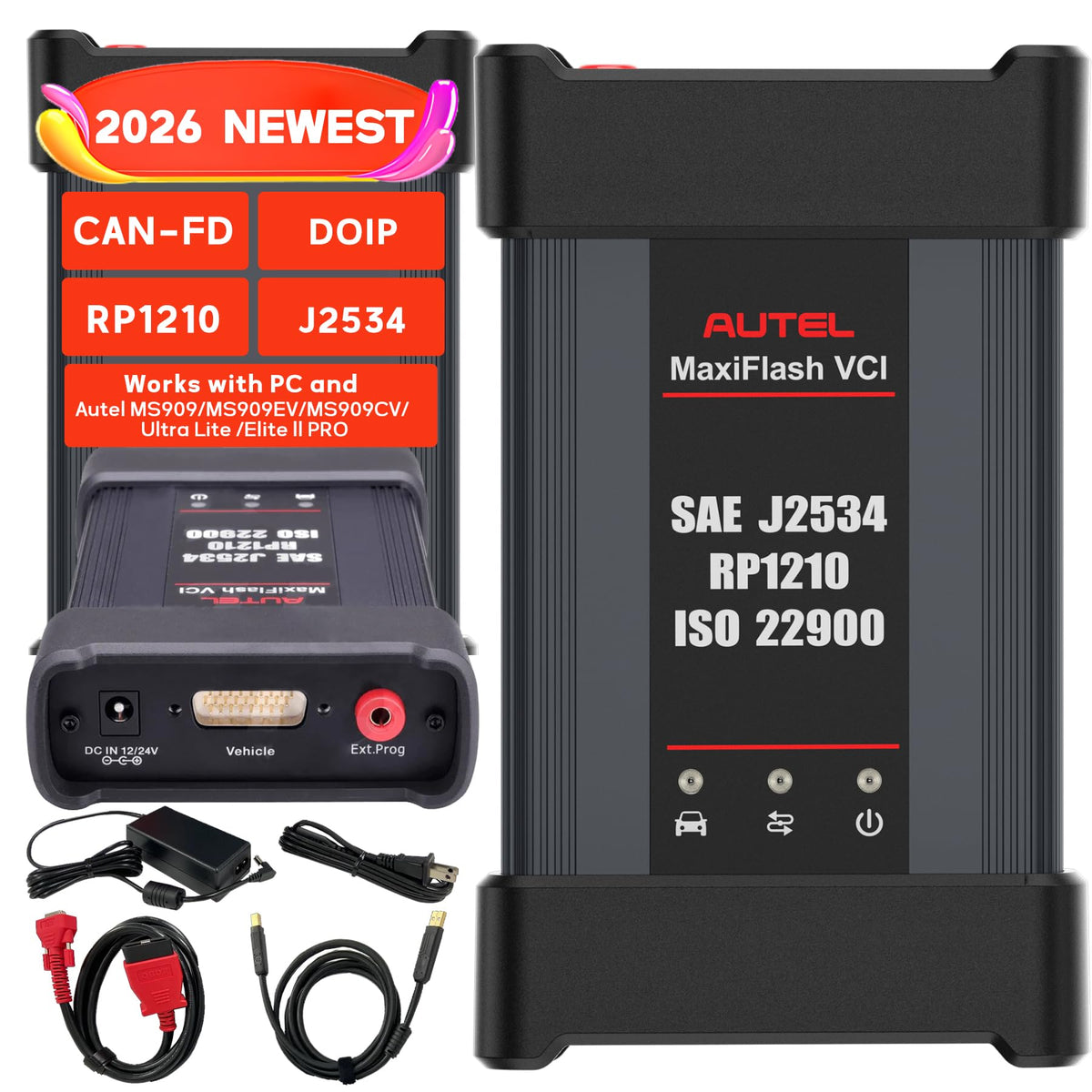 Kit de Interfaz de Comunicación para Vehículo Autel MaxiFlash VCI Bluetooth 4 Canales CAN FD ISO22900 Compatible con MaxiSYS MS909 y MaxiCOM