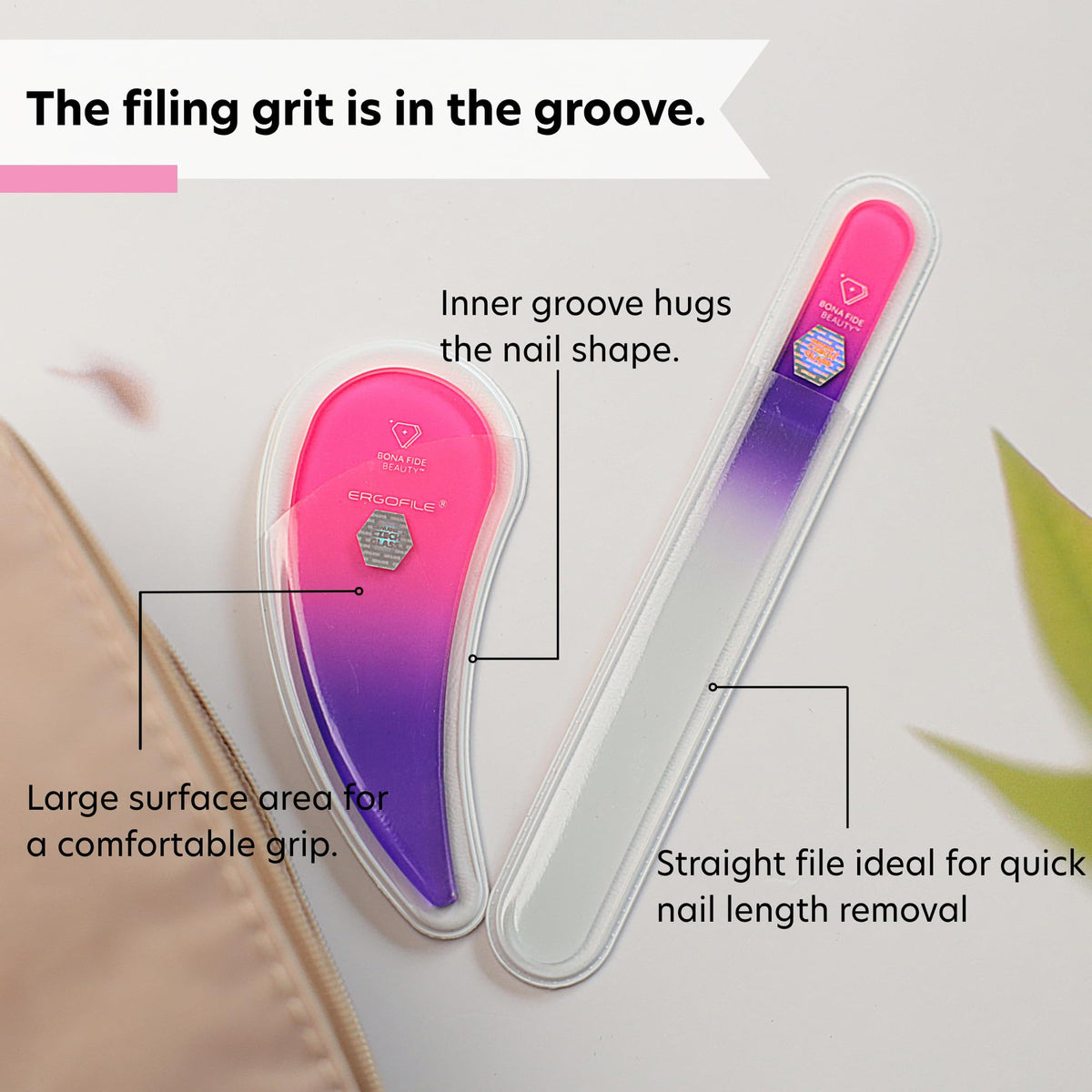 Glass Nail File Manicure Set, Comfort Grip Ergonomic Drop Ergofile for Gentle & Efficient Filing, Professional Nail Care Tools by Bona Fide Beauty Genuine Czech Glass