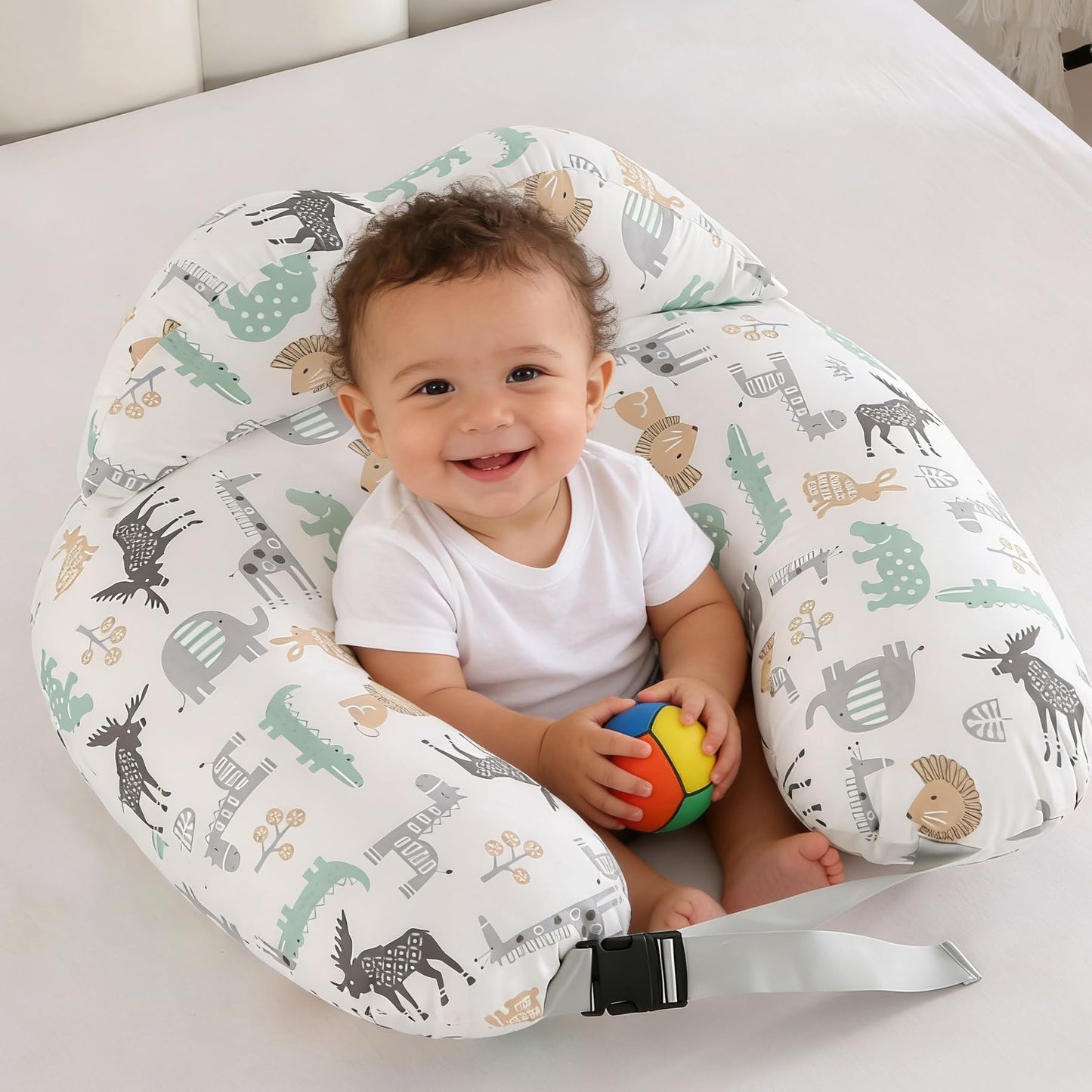 BABYLIAN Almohada de lactancia para lactancia, almohadas ergonómicas de alimentación del bebé con funda extraíble de algodón lavable, correa de cintura ajustable, talla grande, más apoyo para mamá y