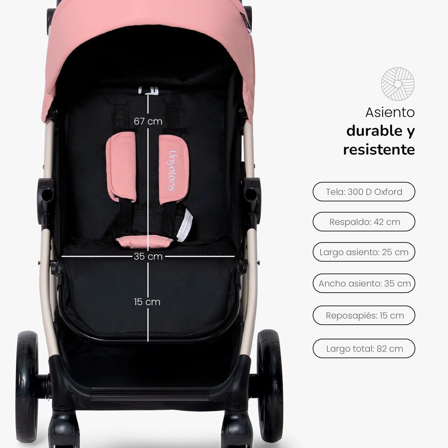 Carriola Plegable Para Bebé Unyotons, Estructura Ligera De Aluminio, Llantas Antideslizantes De Goma, Sistema Plegable Semi Automatico. Diseño Moderno, Resistente. (Rosa)