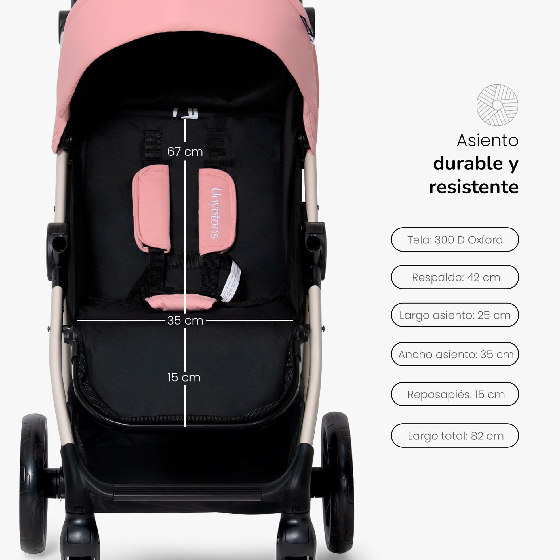 Carriola Plegable Para Bebé Unyotons, Estructura Ligera De Aluminio, Llantas Antideslizantes De Goma, Sistema Plegable Semi Automatico. Diseño Moderno, Resistente. (Rosa)
