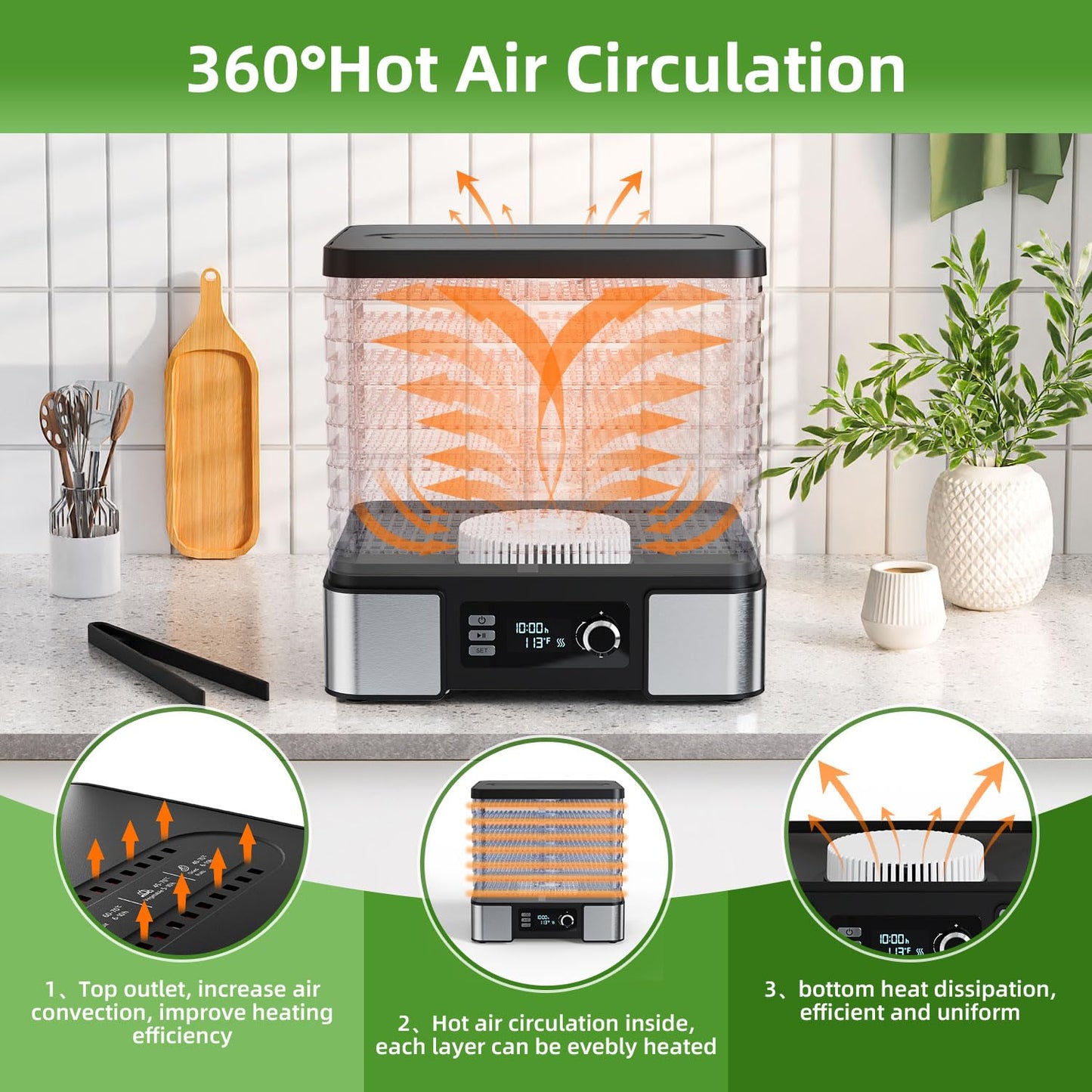 Deshidratador de alimentos Secador de máquina para Jerky: deshidratador de acero inoxidable para hierbas de frutas, secador de alimentos digital para deshidratación de carne de res