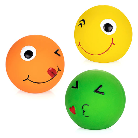 Chiwava 3 Paquetes 2,8 Pulgadas Juguete de látex para Perro chillón Bolas de Cara Sonriente Juego Interactivo de búsqueda para Perros pequeños y medianos