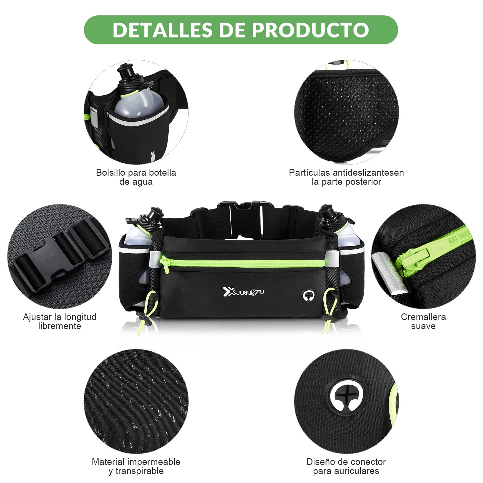 Cangurera Deportiva, LonEasy Cangureras para Correr con 2 Botellas de Agua, Riñonera impermeable reflectante con Cinturón Regulable, Ideal para Caminar, Ciclismo, Correr, Deportes al Aire Libre
