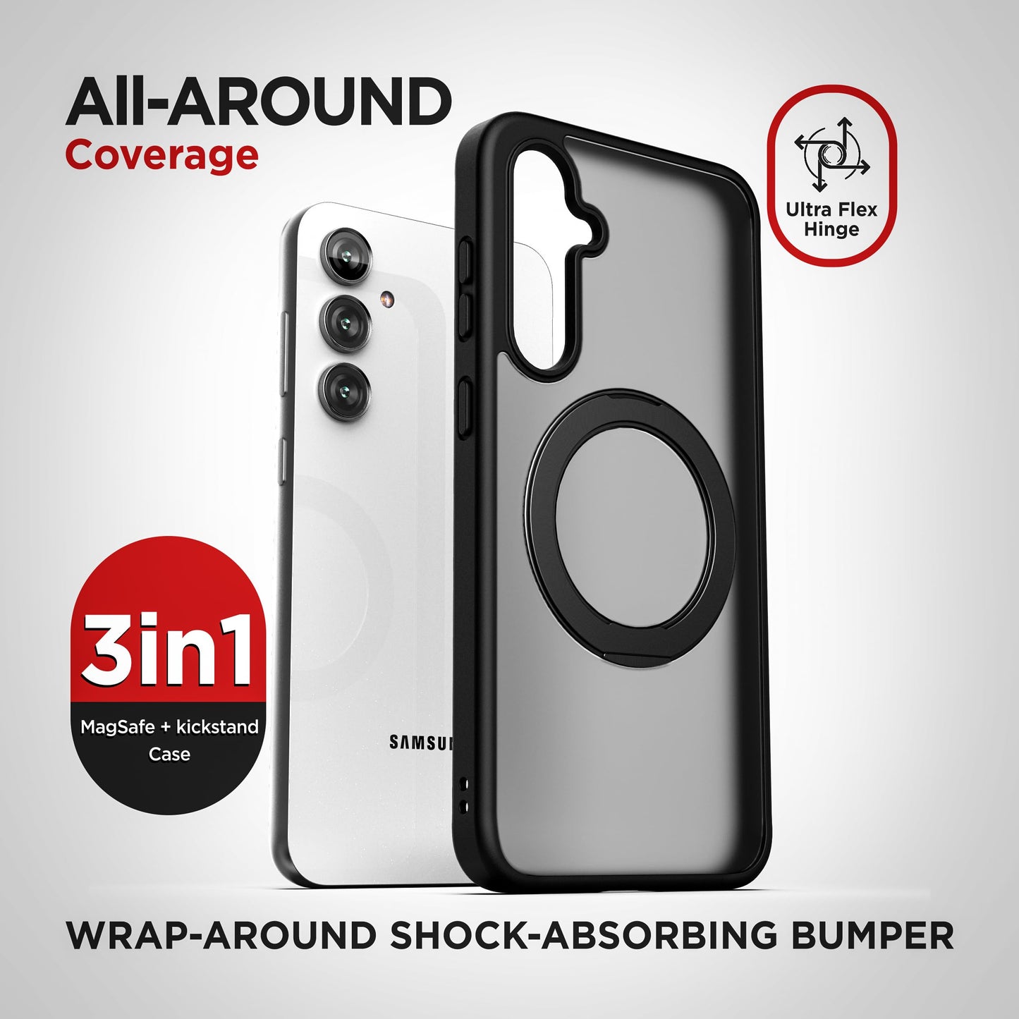 Funda para Cinturón Encased Samsung Galaxy S24 FE escarcha negro con Clip y Soporte Magnético Giratorio 360 Compatible MagSafe Versión 2024