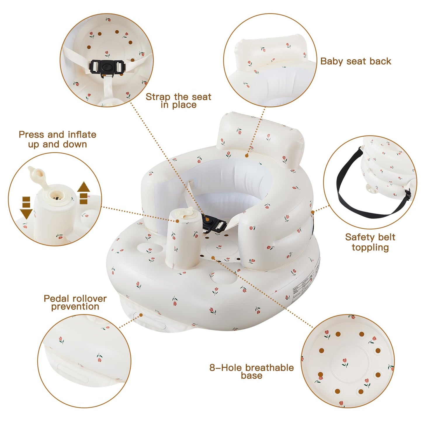 Asiento Inflable para Bebé Tulips con Bomba de Aire Integrada y Arnés Ajustable