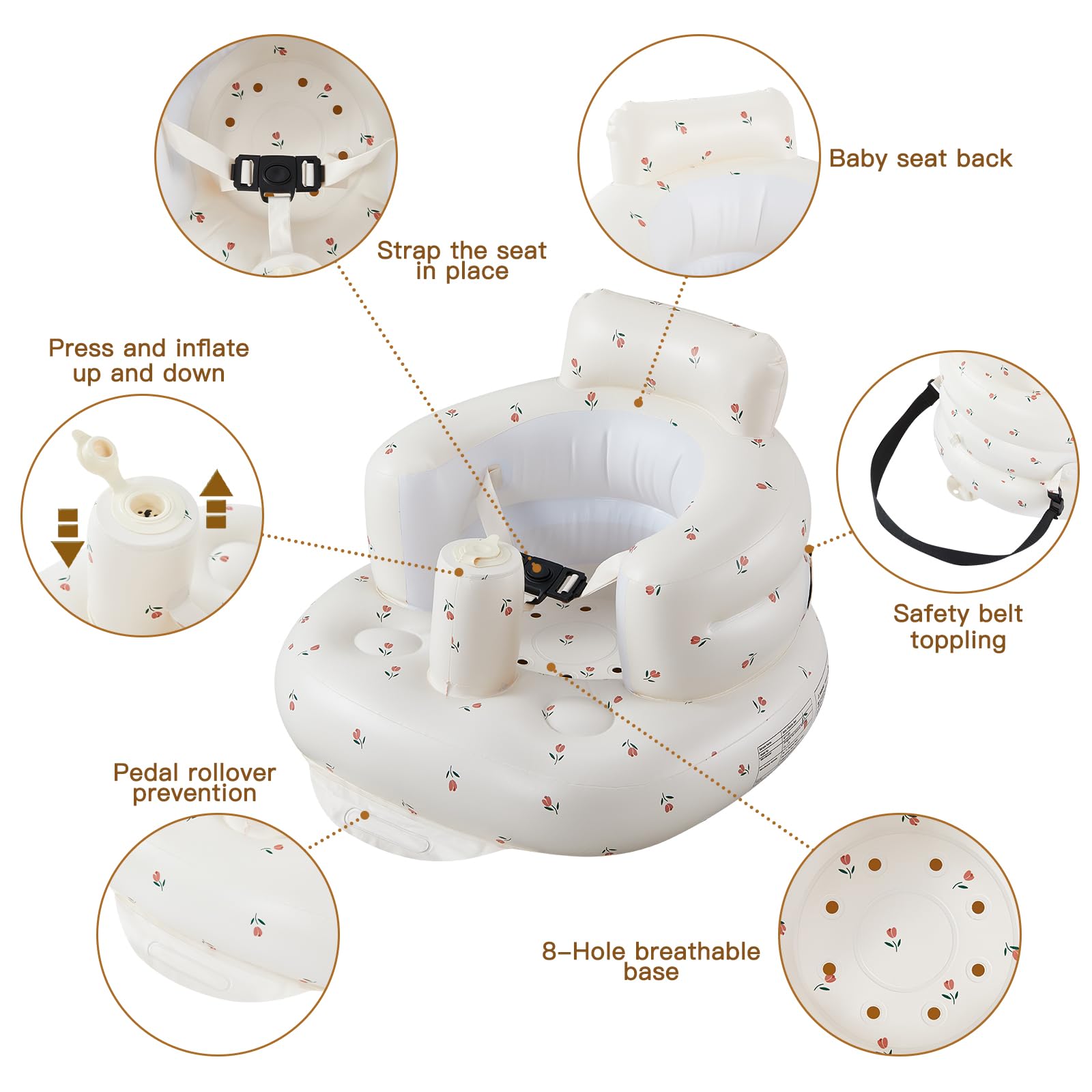 Asiento Inflable para Bebé Tulips con Bomba de Aire Integrada y Arnés Ajustable