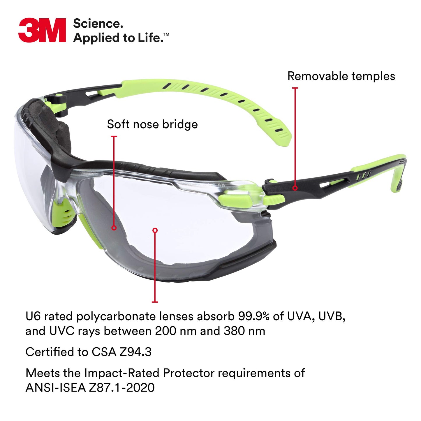 Lentes Protectores 3M Solus Verde Negro con Revestimiento Antivaho Scotchgard y Junta de Espuma