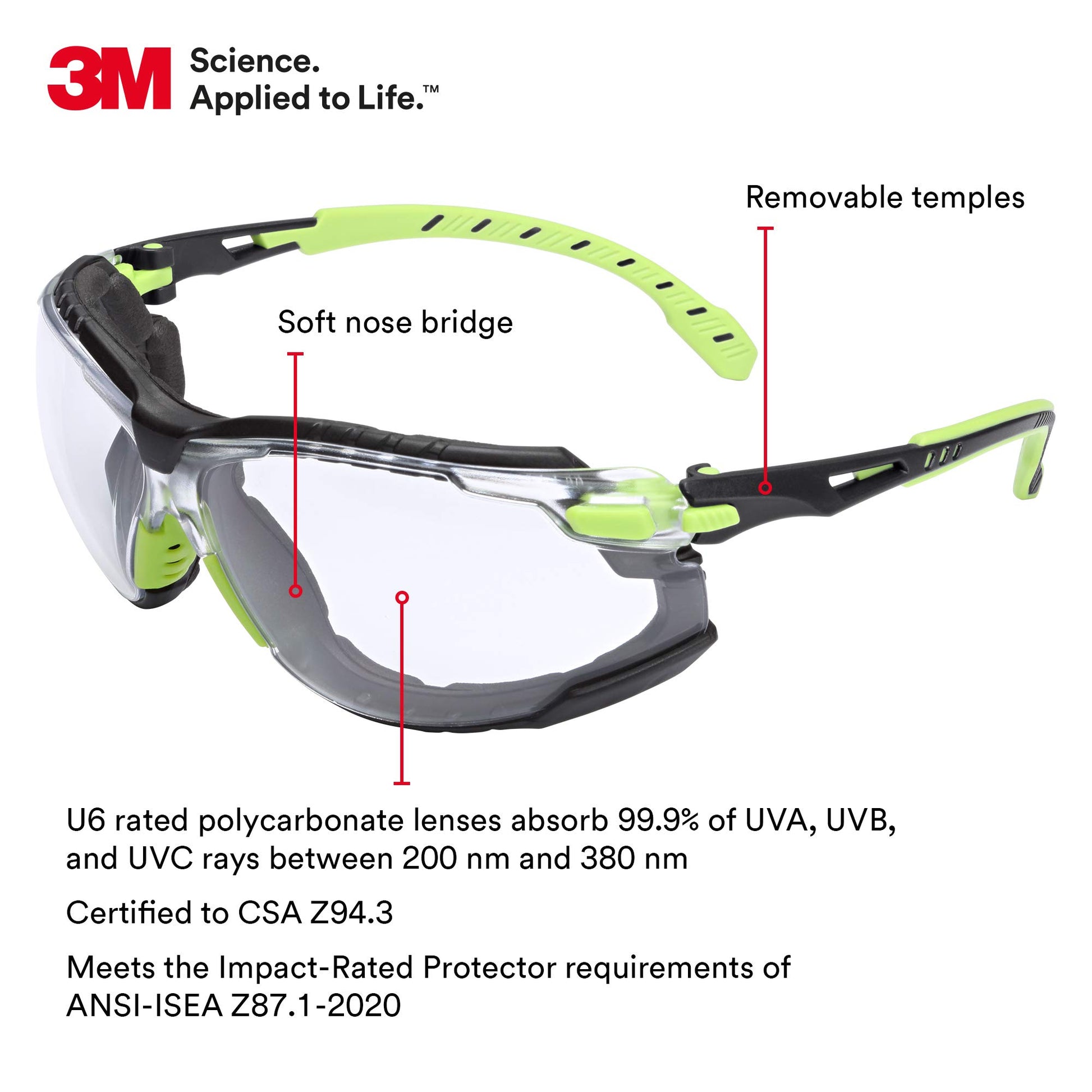 Lentes Protectores 3M Solus Verde Negro con Revestimiento Antivaho Scotchgard y Junta de Espuma