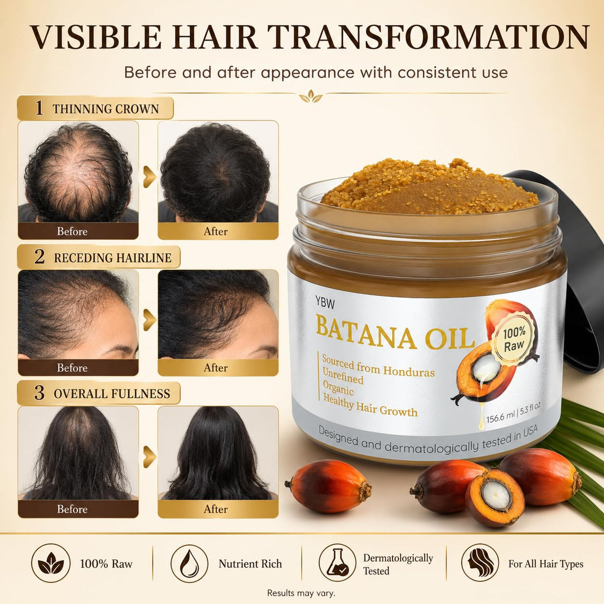 Aceite de Batana Orgánico Dr. Sebi Natural Honduras Realza Grosor Capilar y Previene la Pérdida para Hombre y Mujer