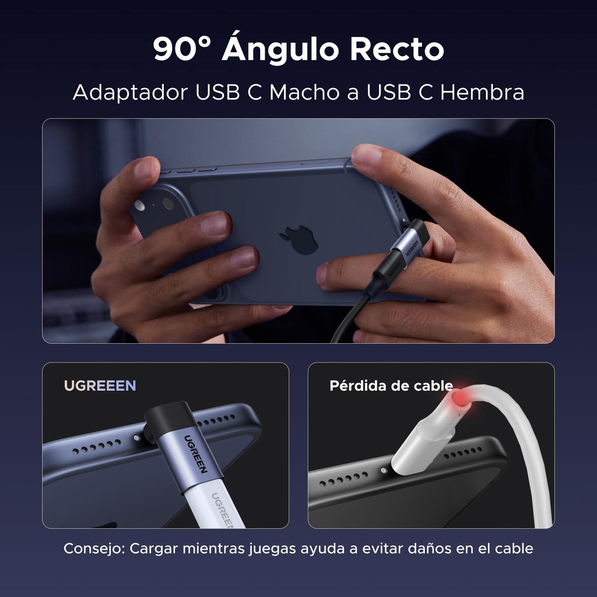 Adaptador USB C UGREEN 90 Grados Paquete 3 Unidades