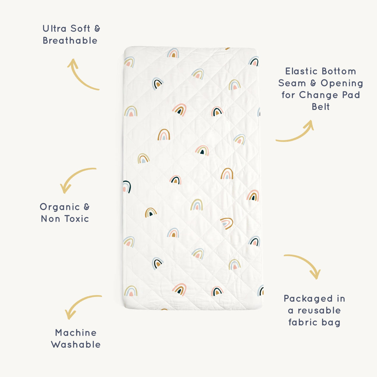 Makemake Organics - Funda para cambiador orgánico de algodón orgánico certificado GOTS, funda para cambiador de mesa no tóxica, acolchada, ultra suave, para niñas y niños (16 x 33 pulgadas, arco iris)