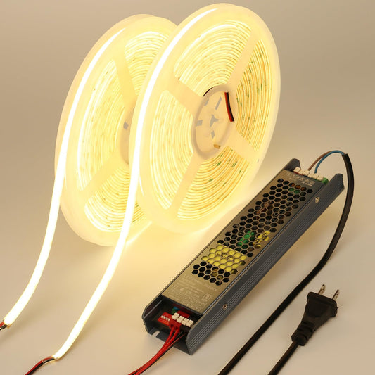 BENLUN Tira LED COB Difusa 24V 20 Metros (10 Metros x 2), 4000K Blanco Natural Luces LED Exterior Silicona Lechosa Impermeable, CRI 93 Luz de LED con Transformador para Habitacion Decoración
