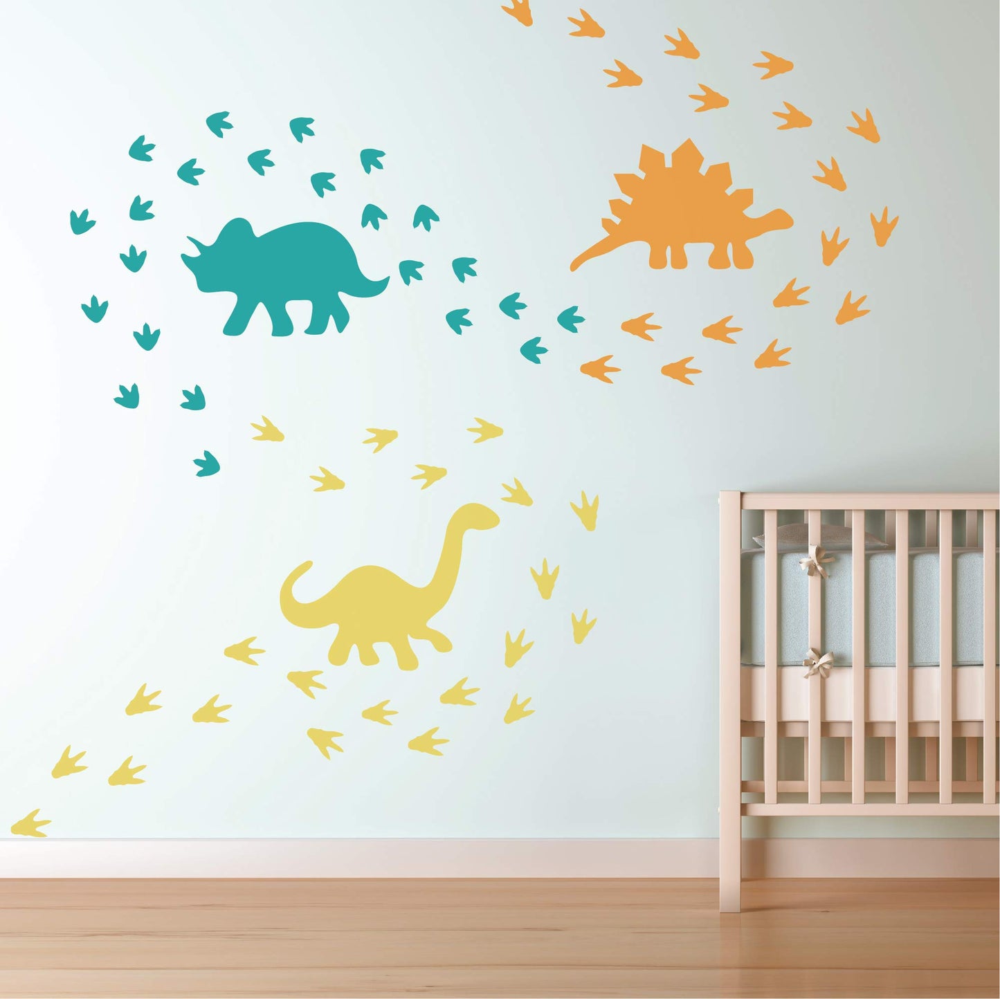 GULIGULI Vinilo adhesivo de pared con diseno de dinosaurio, diseno de huellas de dinosaurio, para ninos y ninas, dormitorio infantil, decoracion de pared