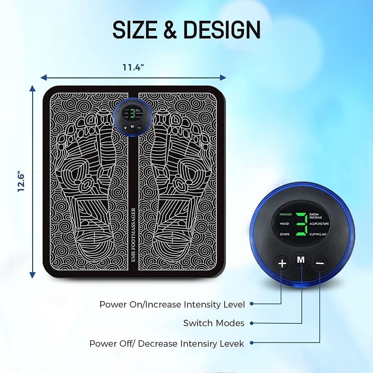 Masajeador de Pie EMS eléctrico con 8 Modos y 19 Niveles de Intensidad para Mejorar Circulación y Aliviar Dolor